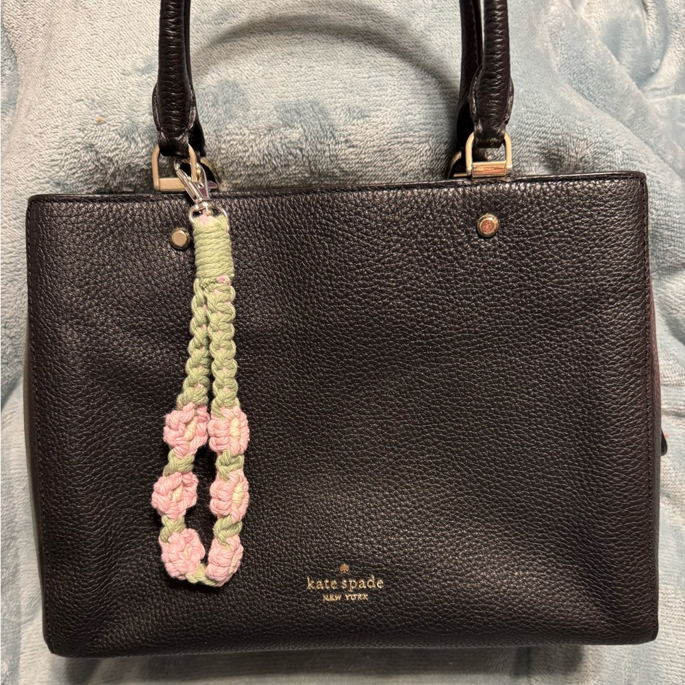 Braided Bag Charm Orange Flower Loop Design